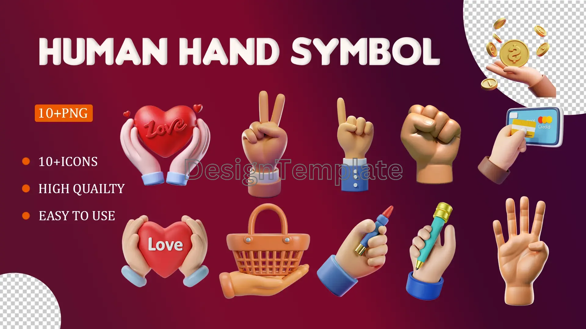 Human Hand Symbol 3D Elements Pack